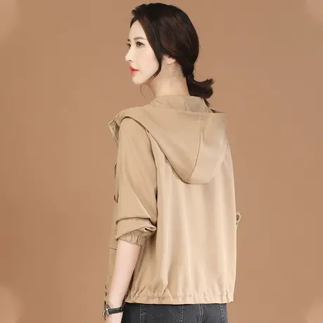 韩潮袭人连帽卡其色休闲工装外套2023秋季新款女士短款风衣夹克图片
