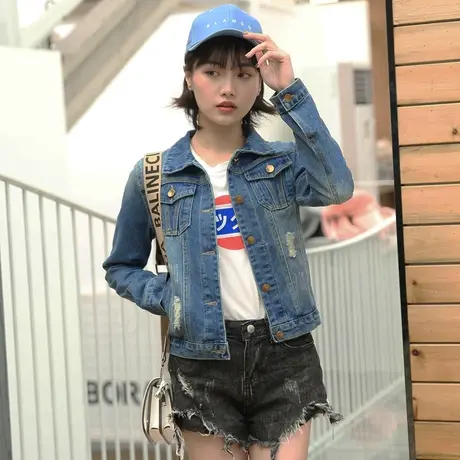 牛仔外套女春秋短款韩版修身显瘦学生长袖新款大码牛仔服上衣商品大图