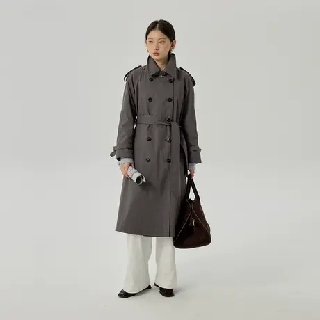 omont蛋挞家 复古双排扣风衣外套女2023秋季新款宽松高级感大衣商品大图