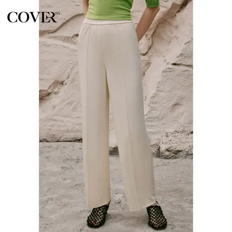 COVER夏季松紧腰直筒宽松醋酸休闲裤图片