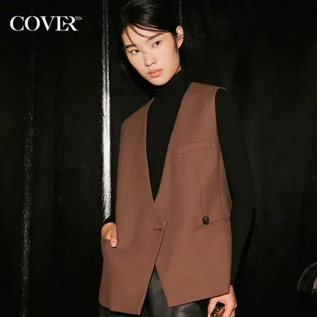 COVER冬季华夫格纹莱卡丝马甲外套图片