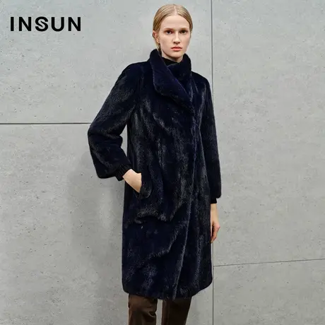 INSUN恩裳线上专选冬季中长款皮毛一体水貂外套商品大图