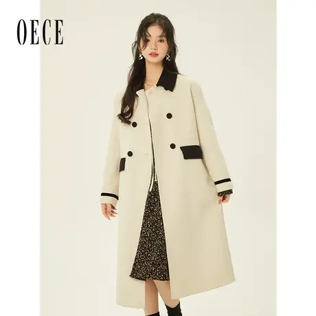 Oece复古减龄双面呢大衣冬季新款中长款毛呢外套商品大图