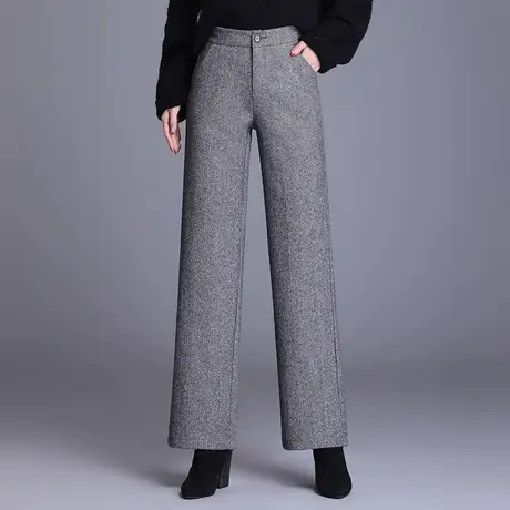 垂感毛呢阔腿裤女秋冬2023新款高腰宽松长裤气质通勤休闲直筒裤商品大图