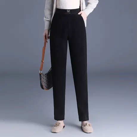 黑色大码哈伦裤女秋冬2023新款松紧高腰宽松显瘦小脚裤通勤长裤厚商品大图