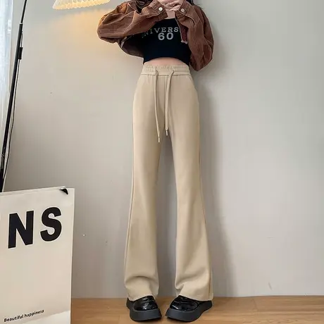 卡其垂感喇叭裤女2023年春秋小个子马蹄裤修身高腰显瘦直筒微喇裤商品大图