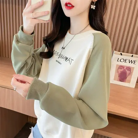 早秋装卫衣女2023新款春秋季韩版宽松大码薄款小个子拼色上衣外套商品大图