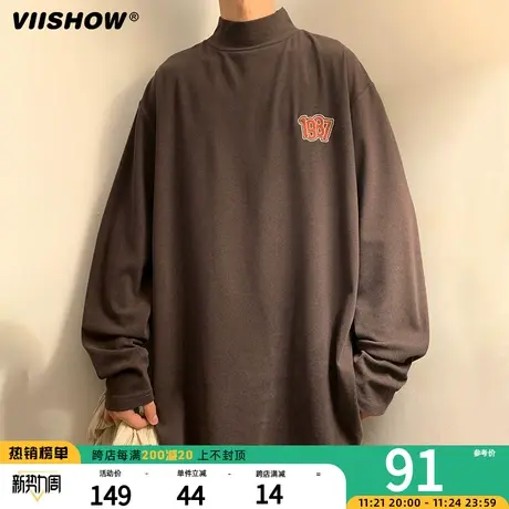 VIISHOW半高领简约打底衫男秋季保暖内搭长袖t恤ins潮牌加绒加厚商品大图