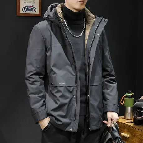 鹅绒新国标羽绒服男春季连帽保暖2024新款潮牌大码男士外套中长款商品大图