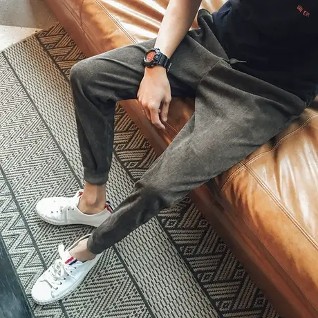 裤子男秋季灯芯绒休闲小脚裤男士日系九分裤韩版修身潮流束脚裤冬商品大图