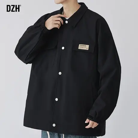 男士黑色工装外套男潮流百搭2023年新款休闲翻领夹克秋季潮牌男装商品大图