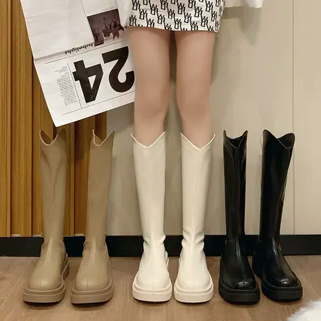 厚底长筒靴女2023年新款秋冬季不过膝长靴大筒围小个子瘦瘦骑士靴图片