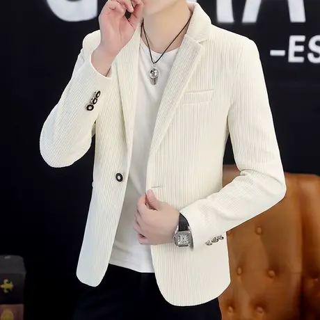 春秋季2023新款西装男士韩版休闲灯芯绒男装修身条绒小西装外套潮商品大图