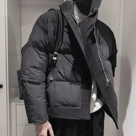 立领拼接设计感小众棉服男冬季个性短款纯色加厚面包服棉袄外套图片