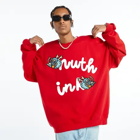 Nuthink龙年本命年国潮大码红色卫衣男春秋款加绒加厚宽松上衣潮图片