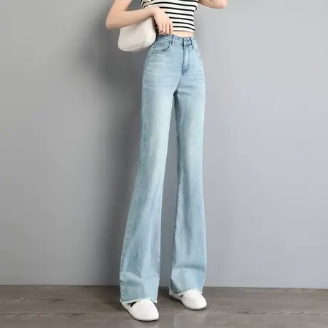 时尚气质显瘦牛仔微喇裤女士2023年夏季新款简约百搭休闲长裤商品大图