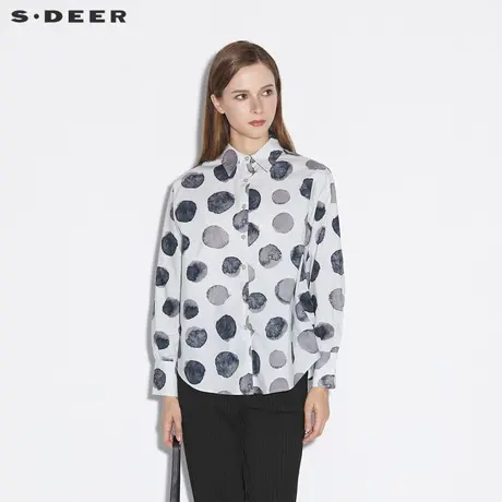 sdeer圣迪奥秋季文艺休闲翻领晕染印花长袖衬衫S21360508图片