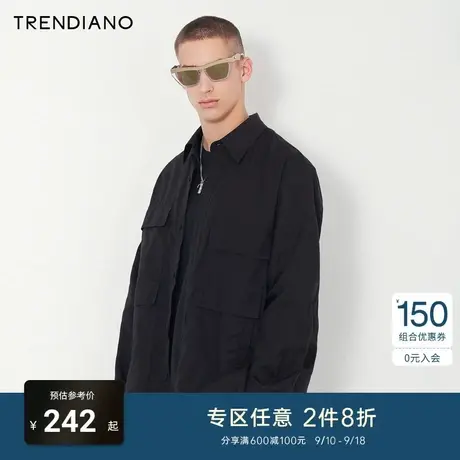 TRENDIANO官方潮牌春季男装长袖白色衬衣简约翻领口袋工装衬衫商品大图