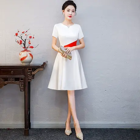 年会小礼服裙女白色礼仪服装颁奖演讲比赛朗诵合唱团演出服主持人商品大图