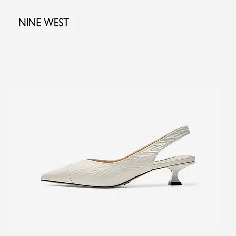 Nine West/玖熙柳叶纹猫跟中跟凉鞋2024夏季新款尖头后空绊带单鞋商品大图