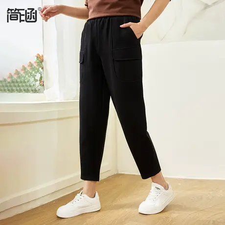高腰哈伦裤简涵大码女装2024春季新款弹力显瘦梨型身材松紧休闲裤图片