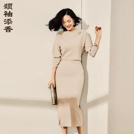 颈袖添香品牌秋季新款时尚修身气质通勤职业装连衣裙女装中长款图片