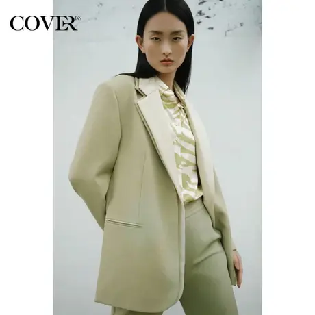 COVER2023春季粗斜纹撞色平驳领西装外套图片