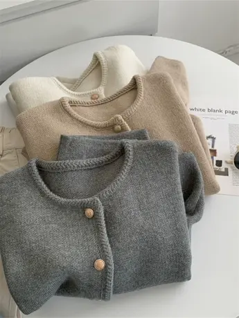 小香风轻奢高级感金扣韩系针织开衫女2024春季气质简约百搭毛衣女商品大图