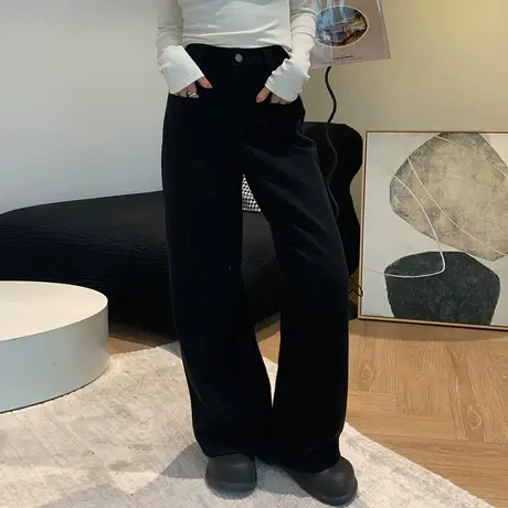 尔给裤子宽松bf慵懒风高腰阔腿裤女春秋2024新款小个子直筒休闲裤商品大图