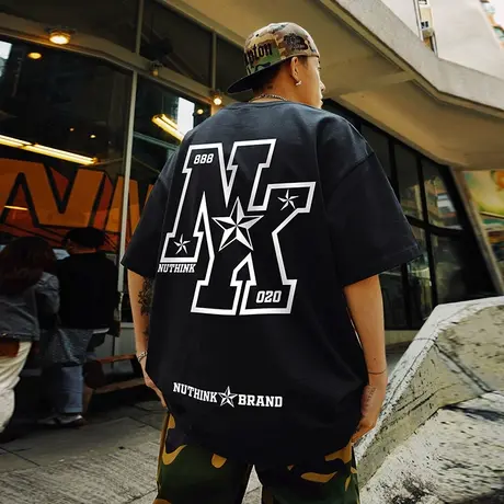 Nuthink加肥加大五角星短袖t恤 男 国潮潮牌宽松潮流大码半袖夏季图片
