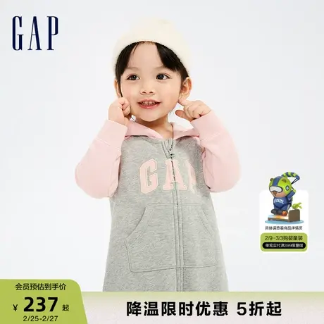 Gap婴儿冬季LOGO碳素软磨抓绒保暖连体衣儿童装运动爬服837111商品大图