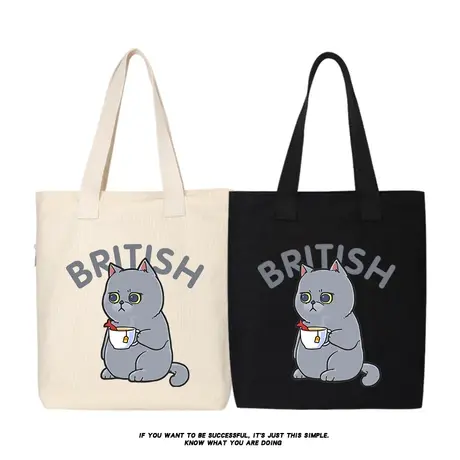 英短灰色猫咪可爱恶搞猫帆布包单肩斜挎手提包购物袋托特包大容量商品大图