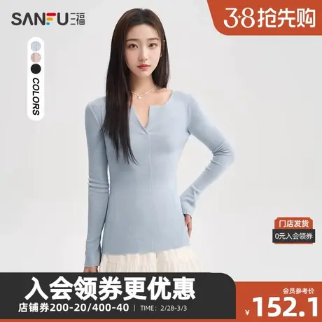 三福毛衣2024春季休闲套头翻领毛针织衫易搭上衣女装484090商品大图