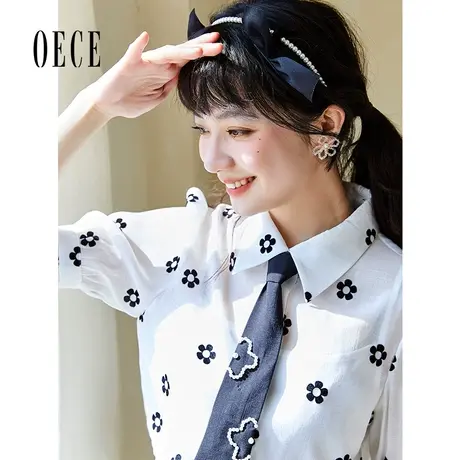 Oece复古碎花衬衫夏装新款女装设计感小众上衣春夏学院风衬衣商品大图