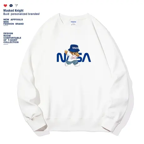 圆领卫衣男休闲卡通小熊印花秋季新款港风无帽长袖设计感宽松上衣图片