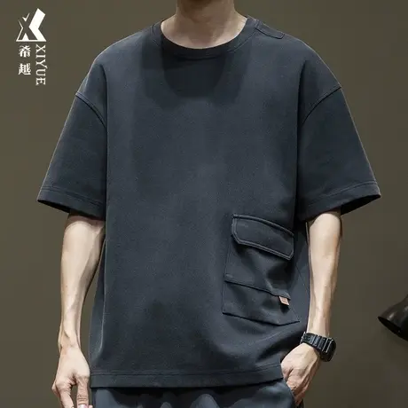 希越重磅洗水炒盐做旧T恤男2024春夏款宽松大码男士美式休闲短袖商品大图