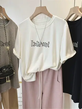 自留推荐！韩国气质字母印花短袖T恤女 春夏百搭宽松半袖上衣打底商品大图