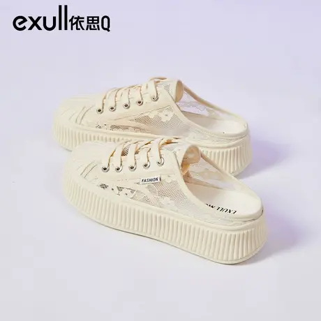 依思q小白鞋女2024新款春季透气网面渔夫鞋贝壳头懒人凉拖鞋外穿图片