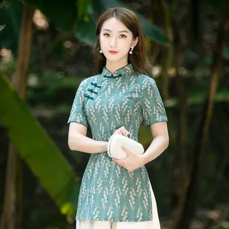 唐装女中国风改良旗袍上衣女夏年轻时尚复古短袖禅意茶服中式女装商品大图