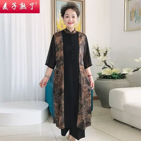妈妈夏装衬衫连衣裙50岁阔太太印花防嗮衣服2022新款中老年人女装图片