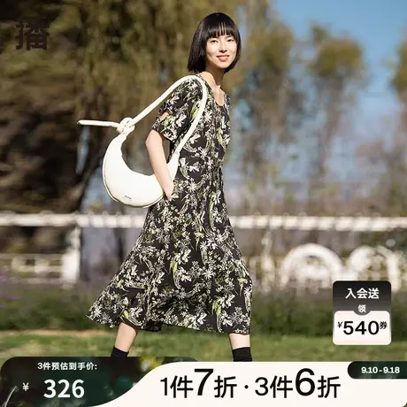 播夏季新款U型领碎花印花上下拼接假两件连衣裙女DDP2LD4112图片