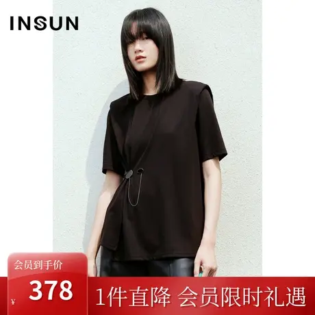 恩裳COVER2023夏装新款珠地肌理人棉混纺定制肩棉挺括弹力针织衫图片