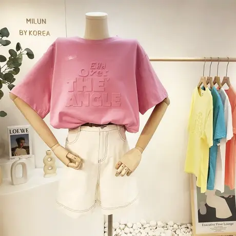 2021新款短袖韩国东大门ins小众设计感简约百搭字母T恤内搭高品质商品大图