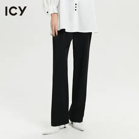 icy2023春季新款简约百搭轻职风高腰直筒休闲长裤【梦会停设计】图片