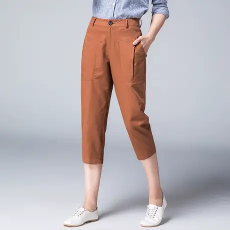冰丝棉麻七分裤女夏薄款休闲裤亚麻女裤大码胖mm哈伦六分马裤夏季商品大图