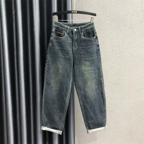 牛仔哈伦裤2023秋季新款个性贴标休闲宽松显瘦萝卜裤百搭老爹垮裤商品大图