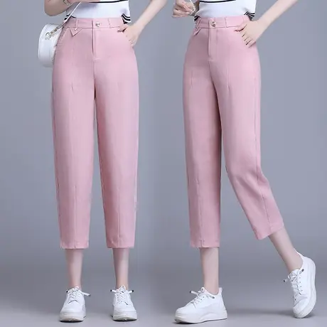 天丝亚麻哈伦裤女夏薄款高腰宽松九分裤2023新款大码休闲烟管裤潮图片