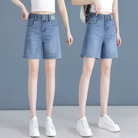 牛仔四分裤女夏季薄款2023年新款宽松高腰阔腿直筒休闲5分裤子图片