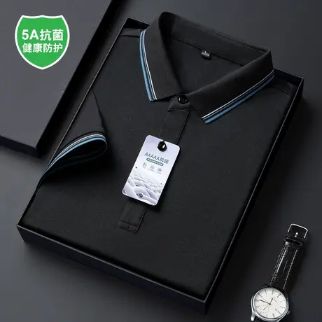 POLO衫男短袖T恤2023夏季纯色翻领透气珠地棉网眼薄款半袖男上衣商品大图