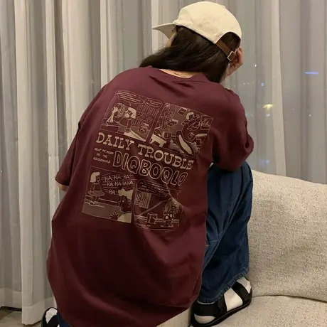 网红ins超火短袖t恤女宽松韩版怪味少女原宿bf慵懒风chic上衣服潮商品大图